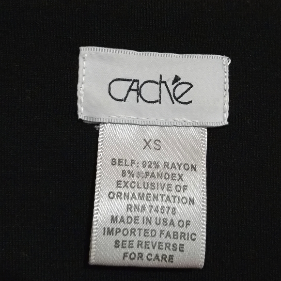 Cache| Embroidered Floral Flutter/ Bell Sleeve Black V-Neck Dress - Picture 5 of 5